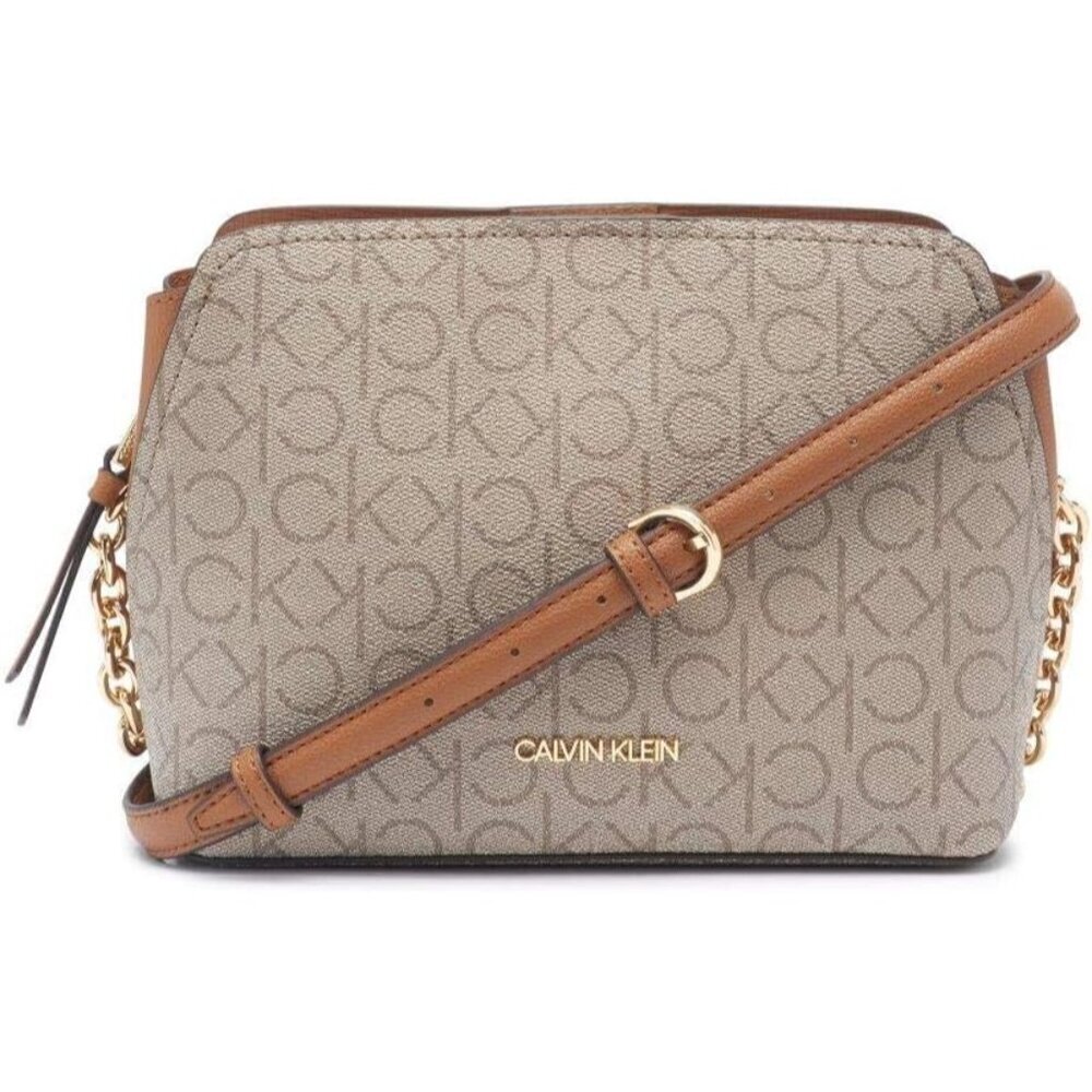Women's Multi-Compartment Chain Crossbody Purse Textured Taupe